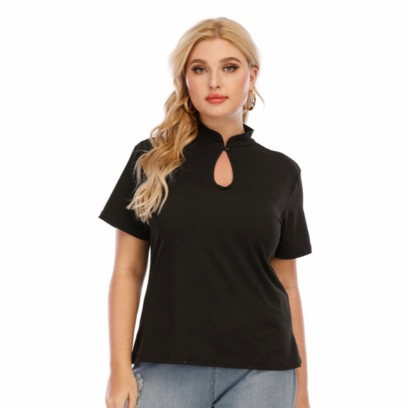Tops - Cheongsam Collar Top Black
